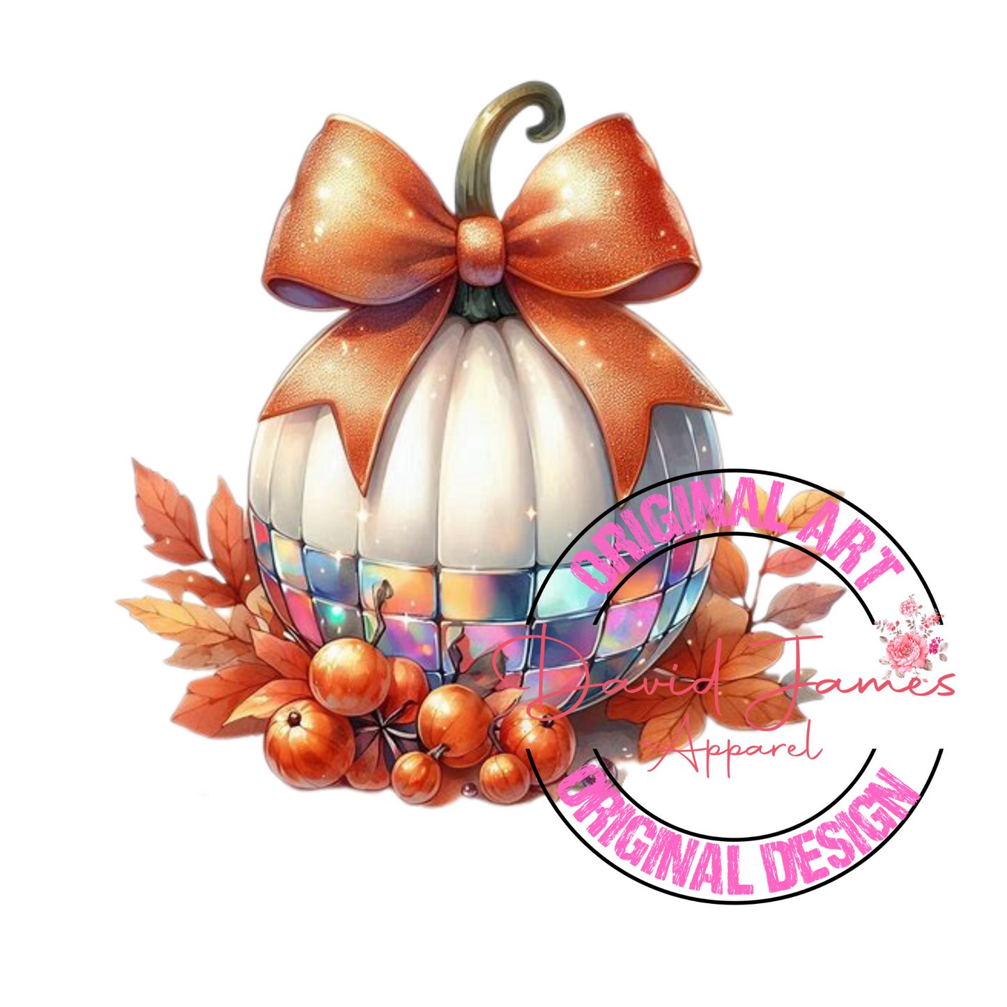 DIGITAL DOWNLOAD PNG | Disco ball Pumpkins | Fall disco Pumpkin | half white half disco orange bow