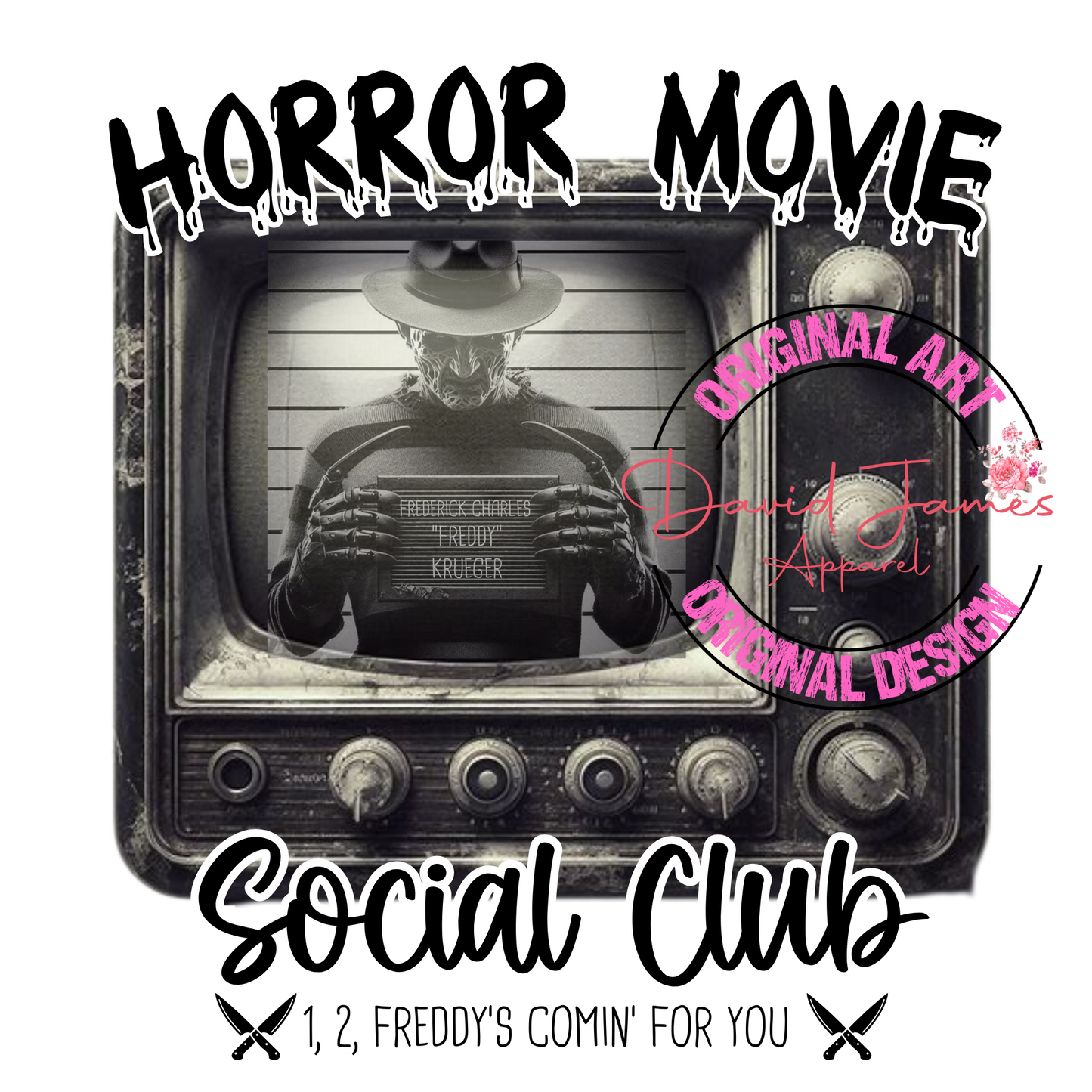 DIGITAL DOWNLOAD PNG |Horror Movie Social Club Vintage TV | Freddy Krueger | American Killers