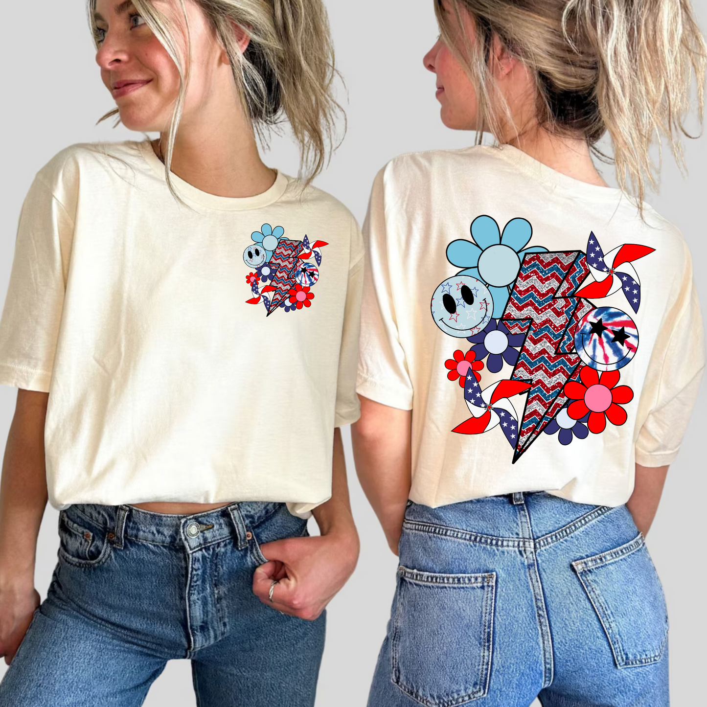 Fourth of July lighting bolt smiley face |Direct to film Transfer |DTF