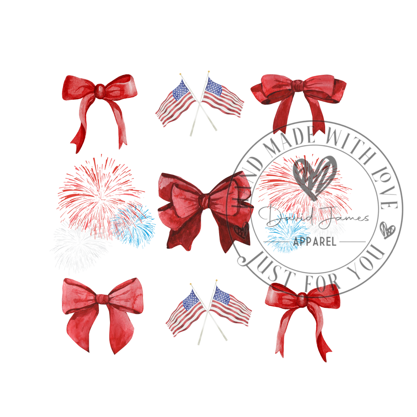 DIGITAL DOWNLOAD PNG | Bows, American flag and fireworks