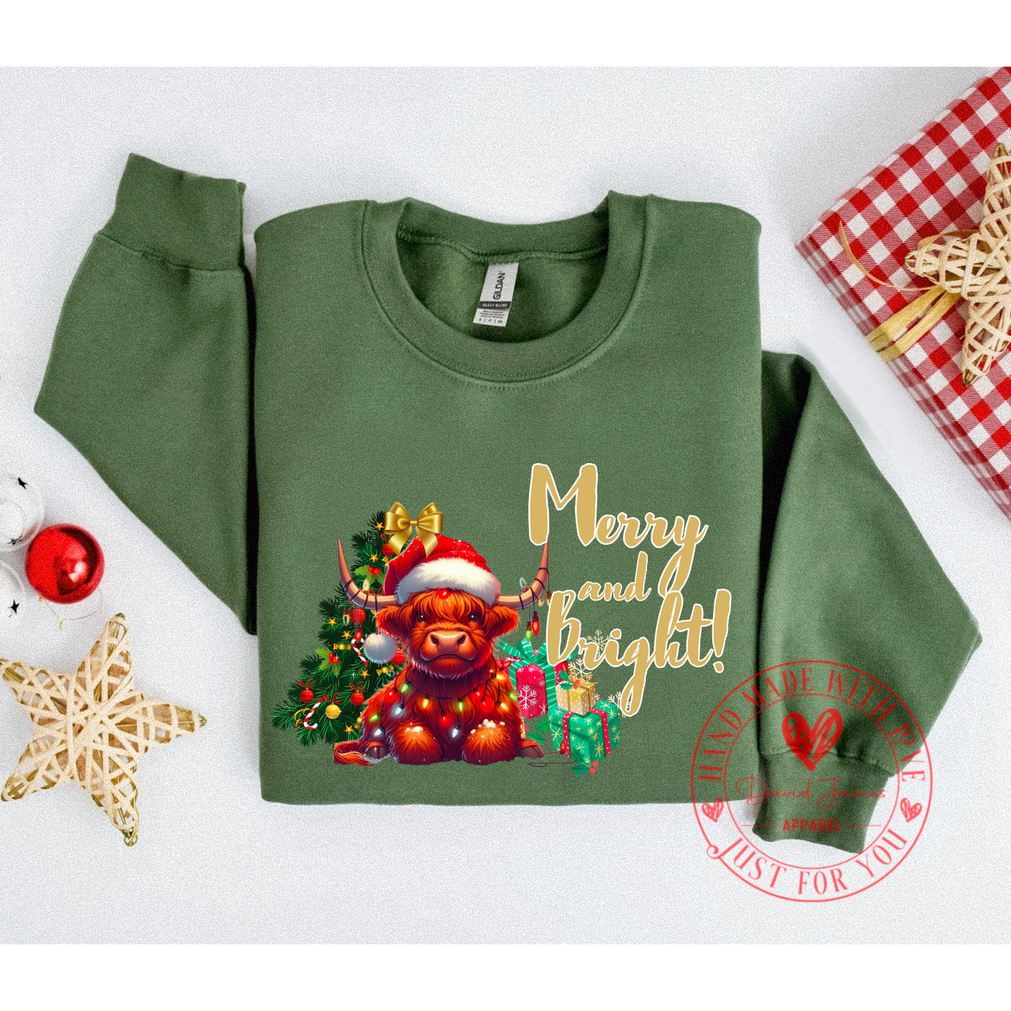 highland cow merry and bright | Direct to film transfer | DTF