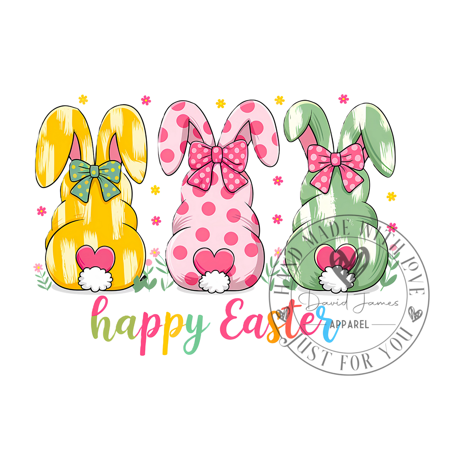 DIGITAL DOWNLOAD PNG | three bunnies "Happy Easter"| Easter