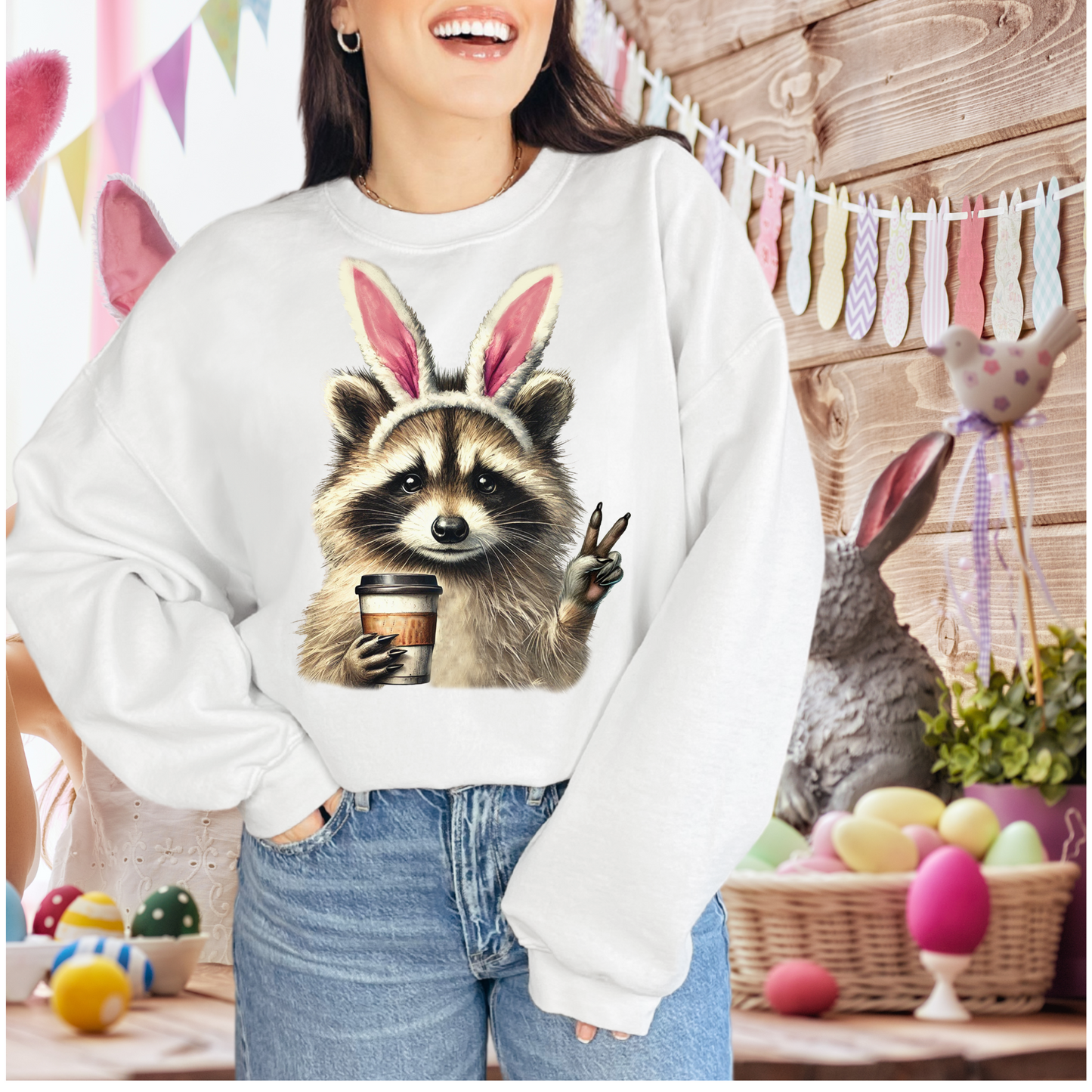 Raccoon wearing bunny ears | Easter | Direct to film transfer