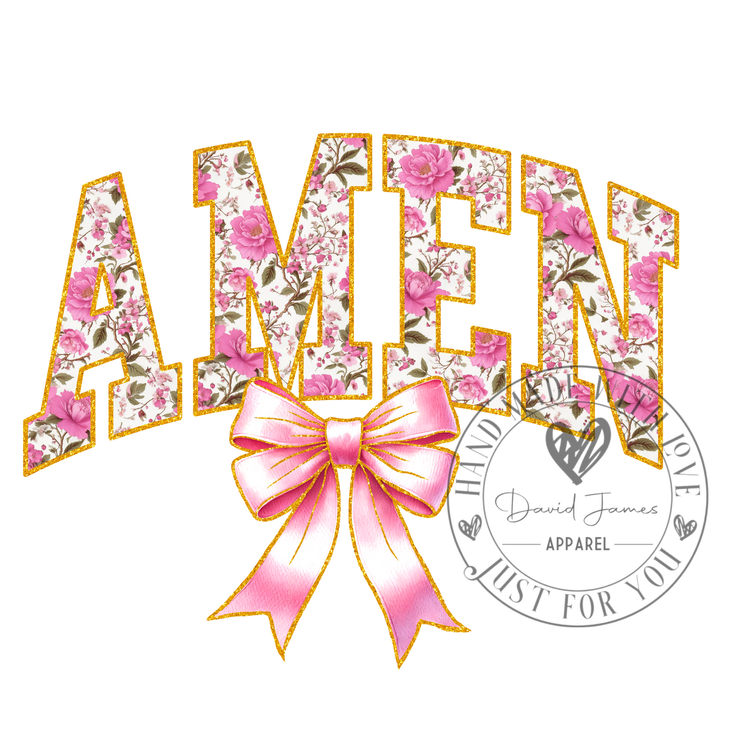 DIGITAL DOWNLOAD PNG | Amen | flowers and coquette bow | Faith