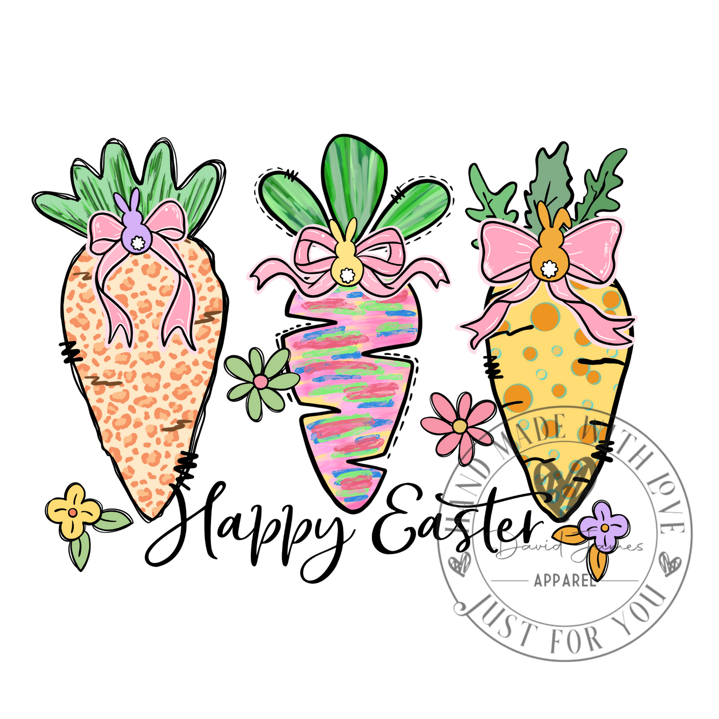 DIGITAL DOWNLOAD PNG |3 Easter carrots "Happy Easter" pattern| Easter