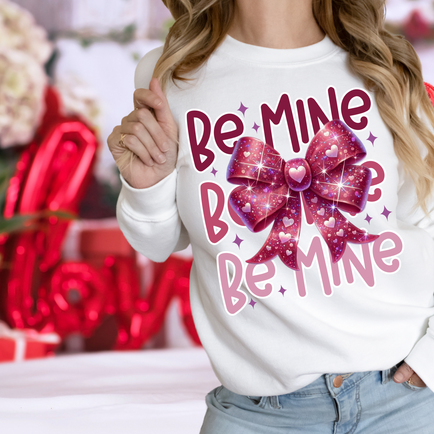 Be Mine pink bow| Valentine’s Day |Direct To Film Transfer |DTF