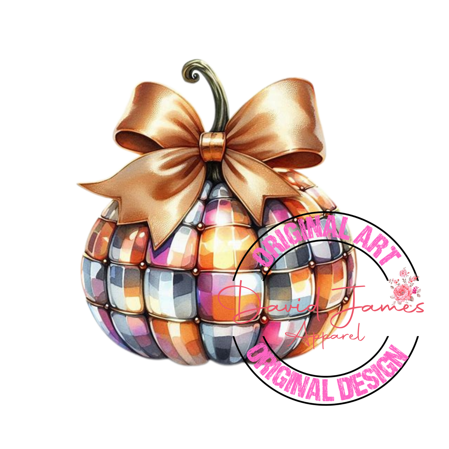 DIGITAL  DOWNLOAD PNG | Disco ball Pumpkins | Fall disco Pumpkin | colorful tan bow