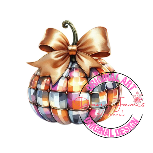 DIGITAL  DOWNLOAD PNG | Disco ball Pumpkins | Fall disco Pumpkin | colorful tan bow