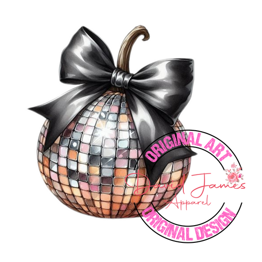 DIGITAL  DOWNLOAD PNG | Disco ball Pumpkins | Fall disco Pumpkin | colorful black bow