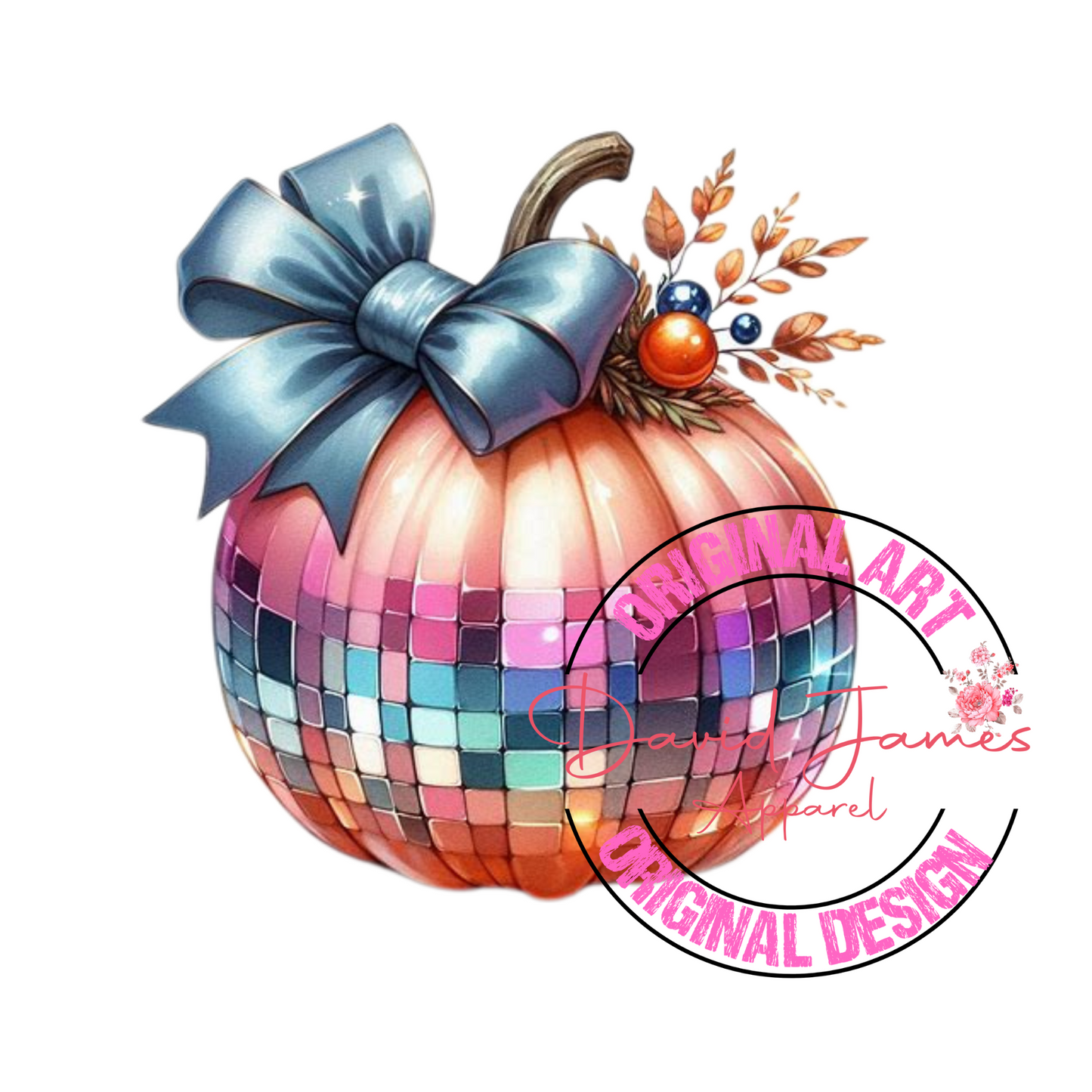 DIGITAL  DOWNLOAD PNG | Disco ball Pumpkins | Fall disco Pumpkin | half disco blue bow