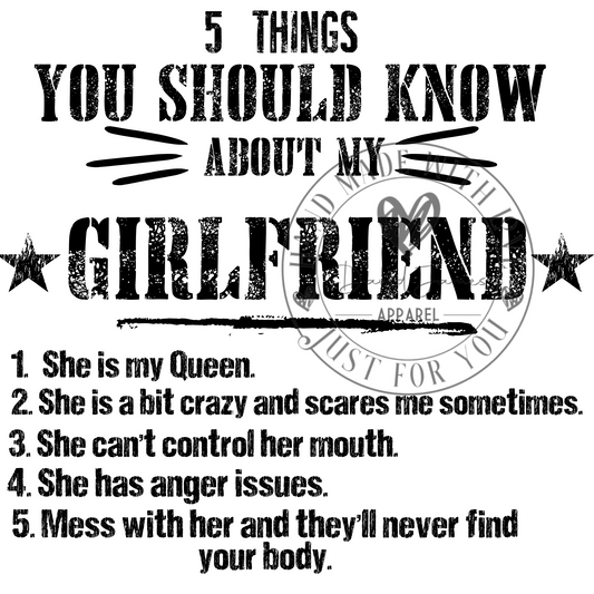 DIGITAL DOWNLOAD PNG| 5 things you should know about my GIRLFRIEND...