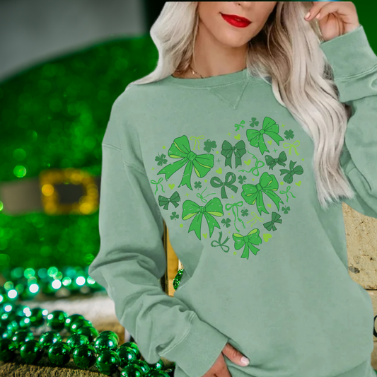 coquette bows on a heart shape | St. Patricks Day themed | Direct to film transfer