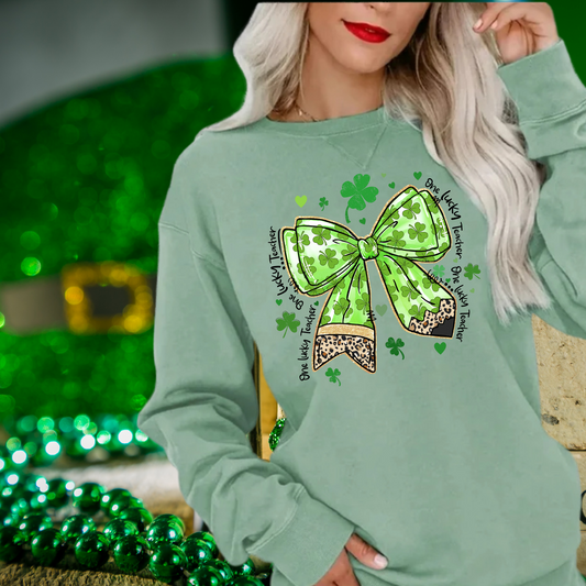 Pencil coquette bow | Teacher | St. Patricks Day themed | Direct to film transfer