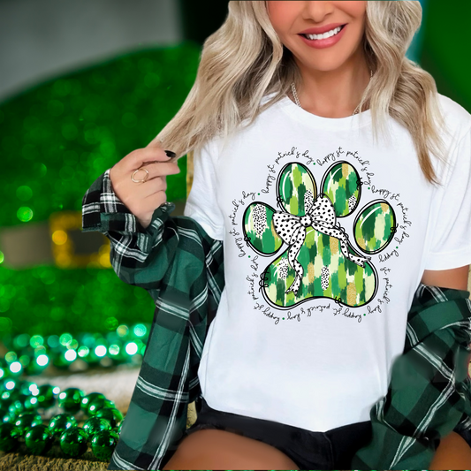 Paw print with bow Trump | St. Patricks Day themed | Direct to film transfer