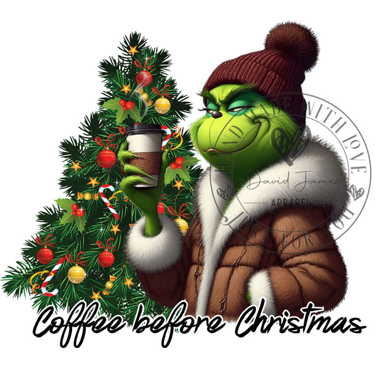 DIGITAL DOWNLOAD PNG| Christmas tree Grinch holding coffee cup| Coffee before Christmas