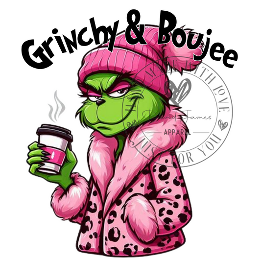 DIGITAL DOWNLOAD PNG| Grinchy & Boujee |Pink leopard fur coat holding a coffee