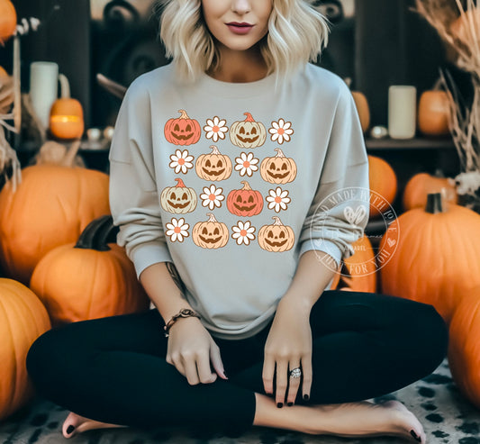 Retro multi-Pumpkin and multi-flowers | Direct to Film Transfer |DTF