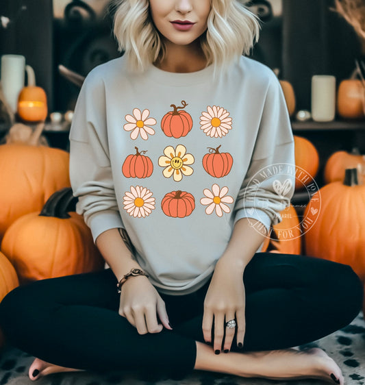 Retro Pumpkin and flowers | Direct to film transfer |DTF