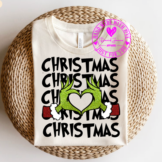 Grinch Christmas | Heart shape with grinch hands |Direct to film Transfer |DTF