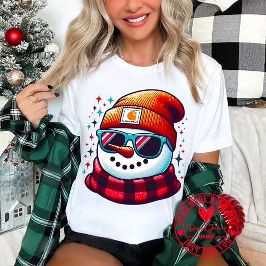 Frosty the snowman wearing sunglasses and Carhart beanie | Direct to film transfer |DTF