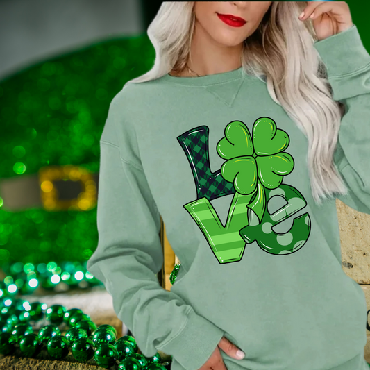 LOVE  with clover| St. Patricks Day themed | Direct to film transfer