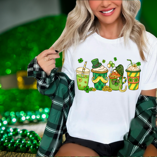 Lattes with iced coffee | St. Patricks Day themed | Direct to film transfer