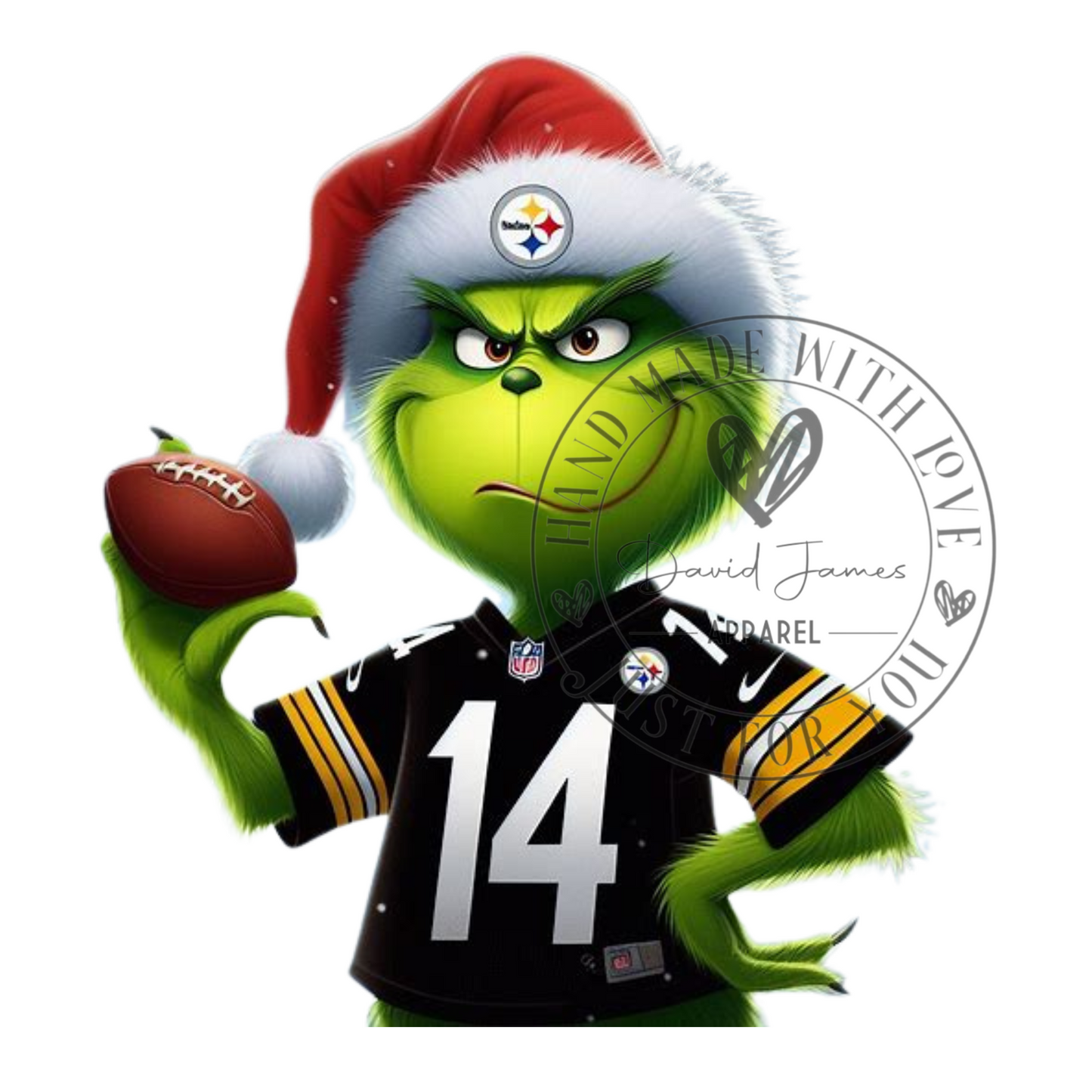 DIGITAL DOWNLOAD PNG| Steeler fan|Grinch in steeler Jersey with santa hat