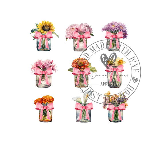 DIGITAL DOWNLOAD PNG | Bows and jars of wild flowers