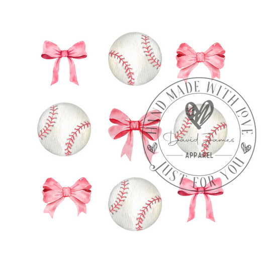 DIGITAL DOWNLOAD PNG | Pink Bows and baseballs