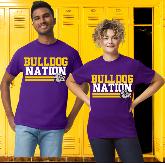 BULLDOG GEAR |#5 "Bulldog Nation" yellow and white  | PURPLE UNISEX T-SHIRT