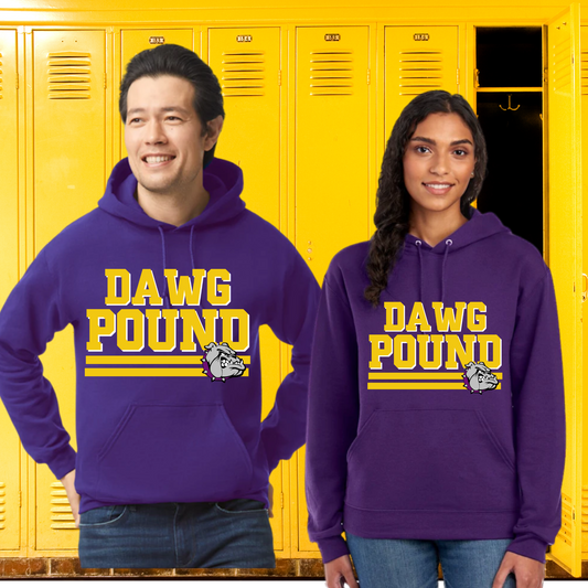 BULLDOG GEAR |#9 "Dawg Pound" yellow and white  | PURPLE HOODIE ADULT