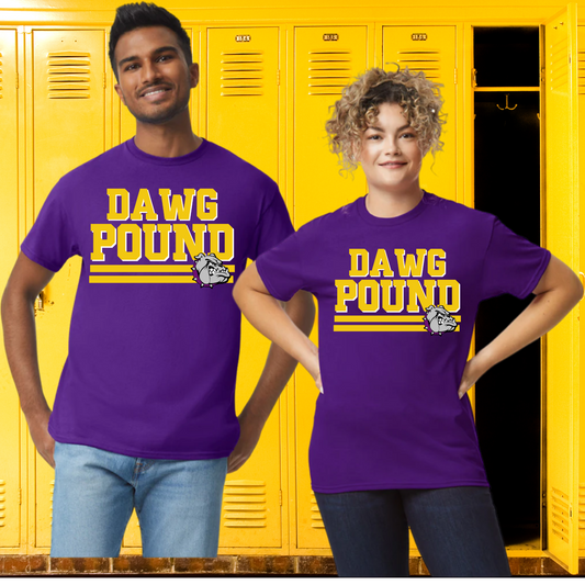 BULLDOG GEAR | # 10 "Dawg Pound" yellow and white  | PURPLE UNISEX T-SHIRT