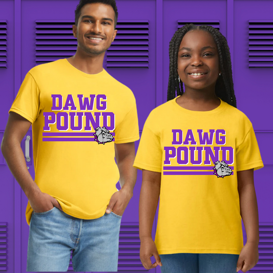 BULLDOG GEAR | #10 "Dawg Pound" purple and white  | YELLOW UNISEX T-SHIRT