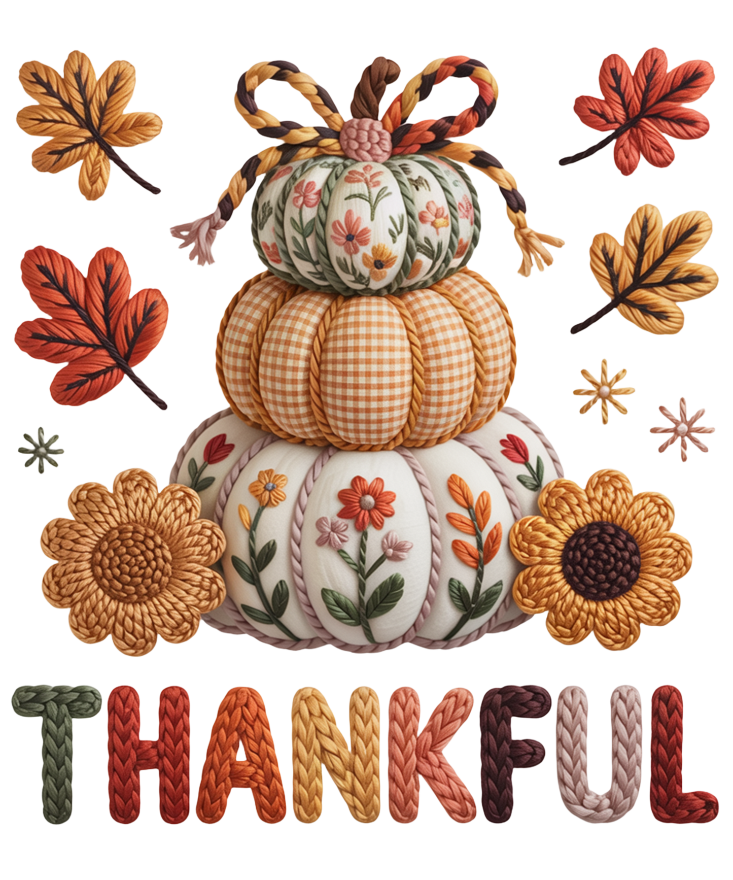 DIGITAL DOWNLOAD PNG |Thankful Trio pumpkins| Faux Yarn | Fall| Thanksgiving