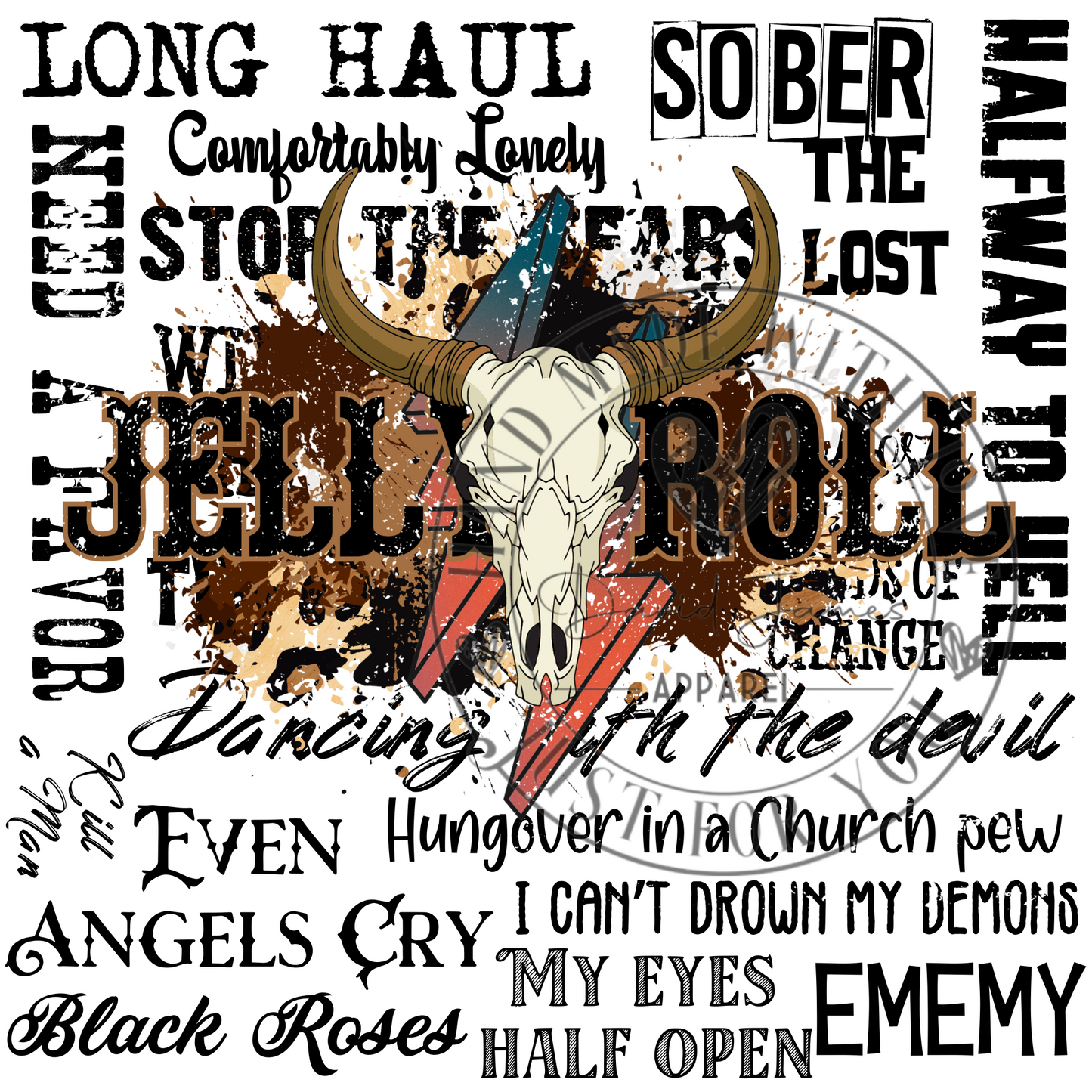 DIGITAL DOWNLOAD PNG| Jelly Roll and song titles |Leopard print and skull