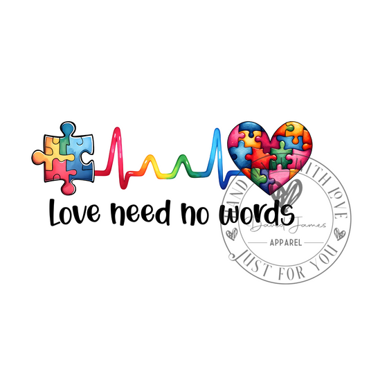 DIGITAL DOWNLOAD PNG | Love need no words |heart beat | Autism Awareness