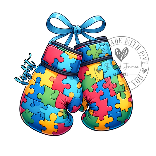 DIGITAL DOWNLOAD PNG | fight boxing gloves| Autism Awareness