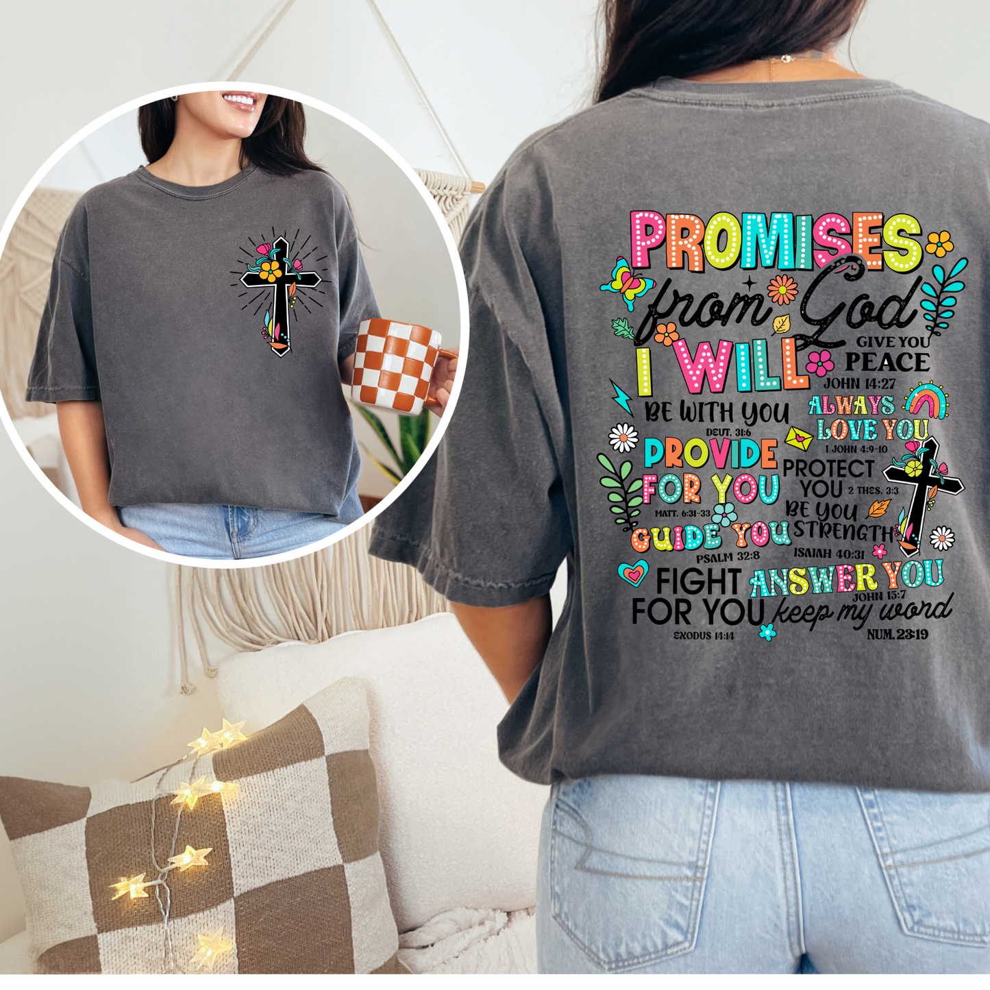 Promises from God | with matching pocket | bright colorful | Direct to film transfer