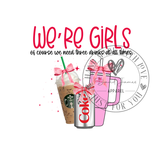 DIGITAL DOWNLOAD PNG | Preppy Bows "we're girls of course we need three drinks at all times" | Diet Coke