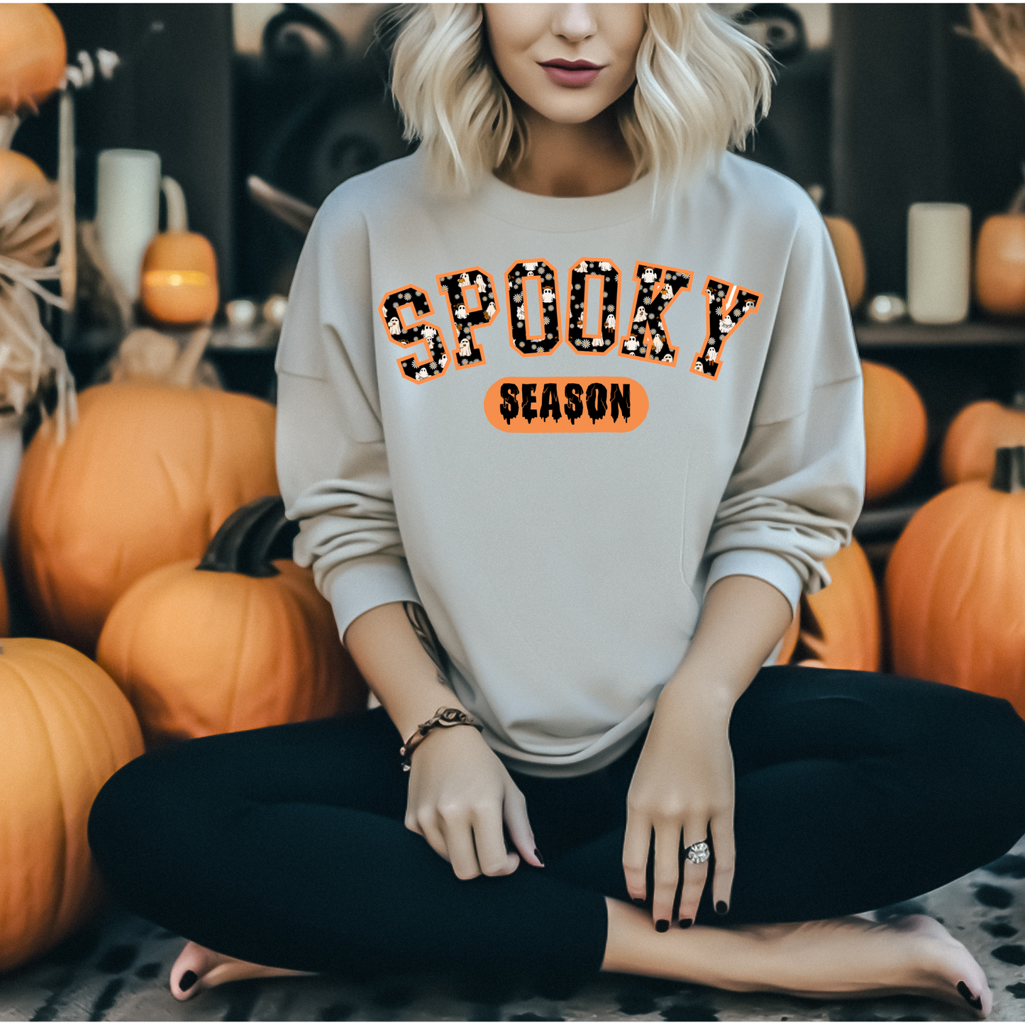 Spooky Season collegiate ghost background |Direct to film Transfer |DTF