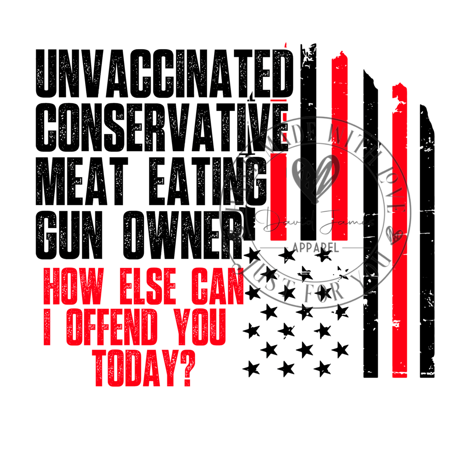 DIGITAL DOWNLOAD PNG| Unvaccinated conservative meat eating gun owner How else can I offend you?| American flag