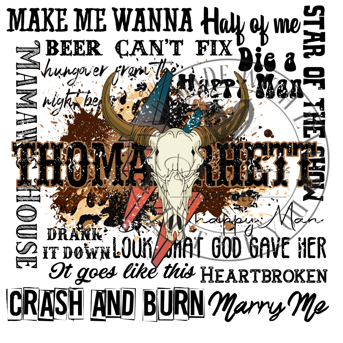 DIGITAL DOWNLOAD PNG| Thomas Rhett song titles| Cow skull and leopard print