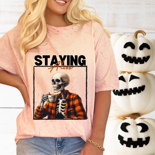 Skeleton Sketch | Staying Alive orange flannel|Skeleton | Direct to film transfer | DTF