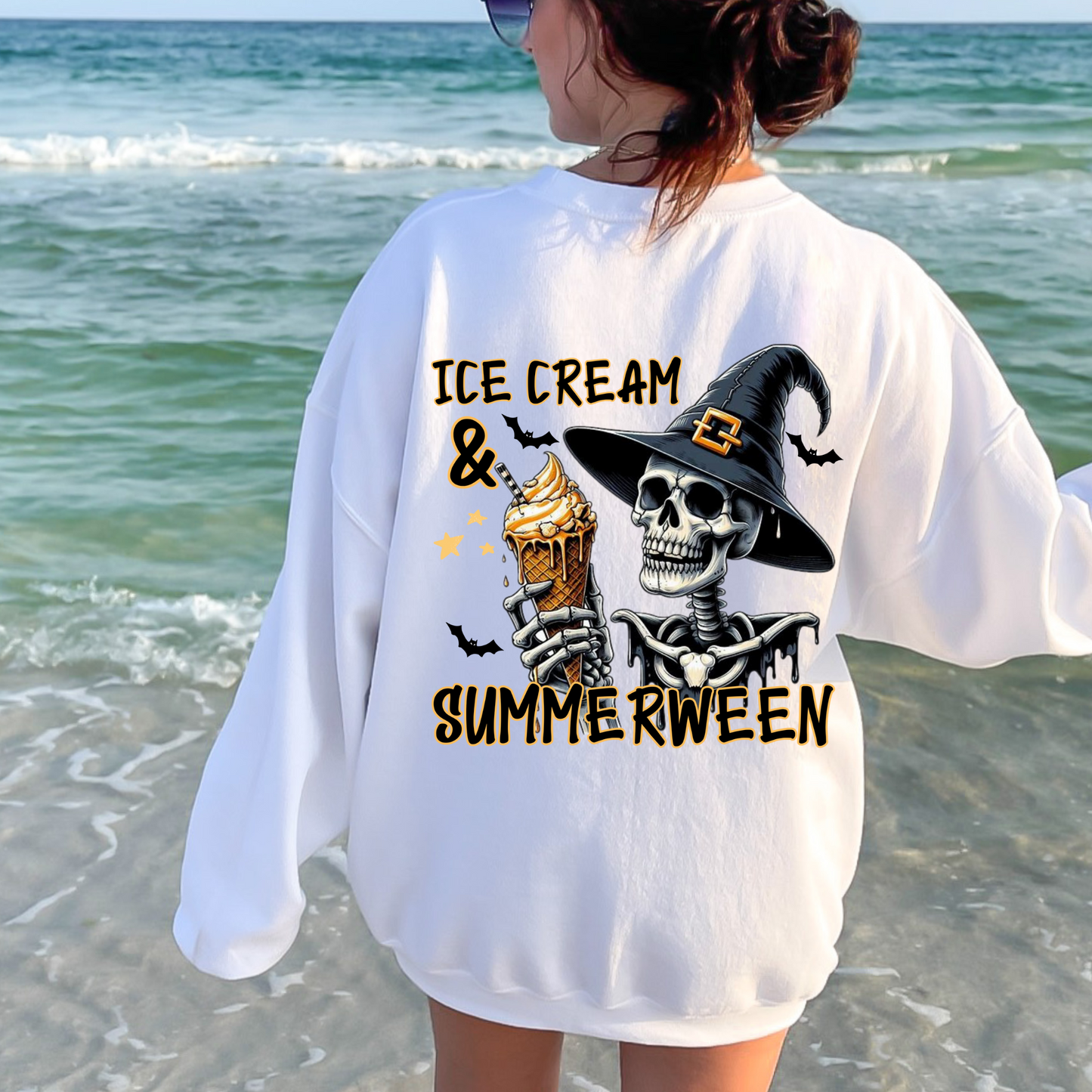 Ice Cream & Summerween| skeleton holding a ice cream cone| Witch | Summerween | Direct to film transfer | DTF