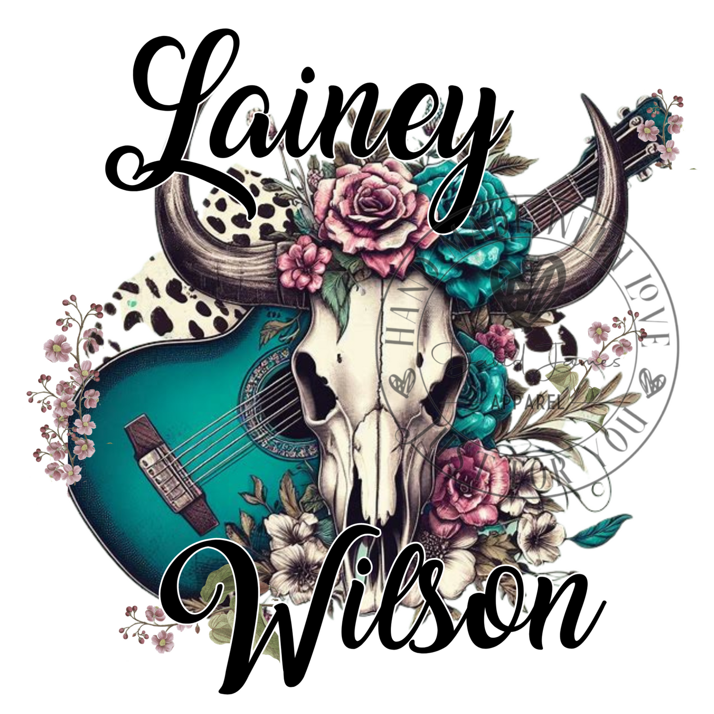 DIGITAL DOWNLOAD PNG| Lainey Wilson teal guitar and flowers