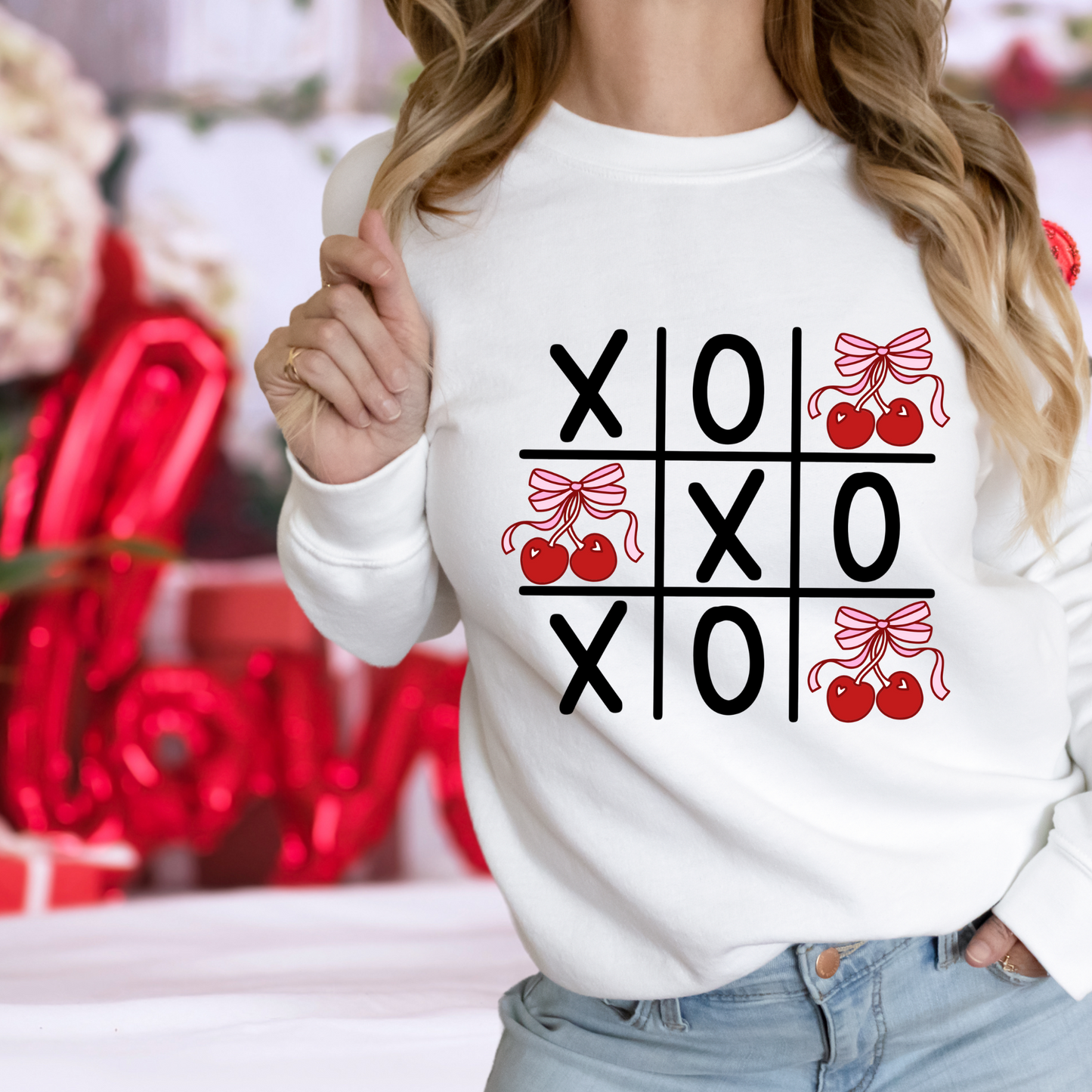Tic-Tac-Toe cherry and bow| Valentines Day | Anti-Valentines Day |Direct to film Transfer |DTF