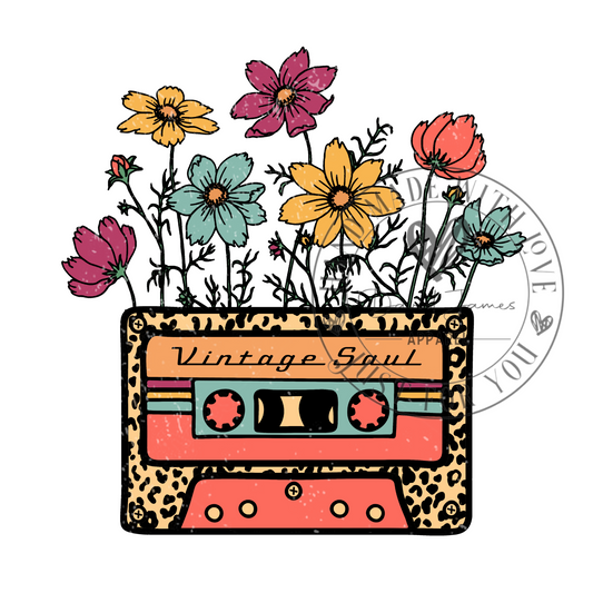 DIGITAL DOWNLOAD PNG Retro cassette with flowers