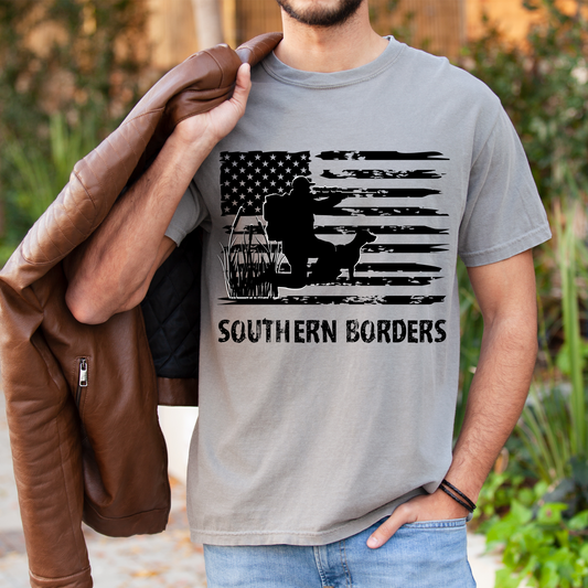 SB Distressed flag with hunter and his dog  w/Southern Borders |Screen Print Transfer